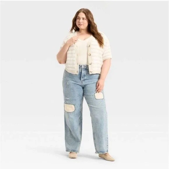 Universal Thread Women's Mid-Rise Patchwork 90's Baggy Jeans Light Wash Size 12 - Picture 6 of 10